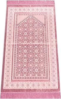 Soft Plush Lux Velvet Muslim Prayer Rug | Janamaz | Sajadah | Soft Islamic Prayer Rug | Islamic Gifts | Prayer Carpet Mat, Elegant, Color: Pink