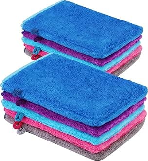 PHOGARY 10 PCS Microfiber Body Wash Mitts, Flannel Soft Face Mitten, Bath Spa Cloth, Reusable Makeup Remover Mitt Gloves, European Style Wash Cloth,6×8inch, 5 Colors