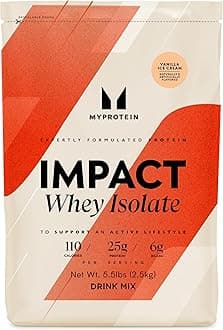 Impact Whey Protein Isolate, 5.5 Lbs (81 Servings) Vanilla, 25g Protein, 3.5g Glutamine & 4.5g BCAA Per Serving, Protein Shake for Muscle Strength & Recovery