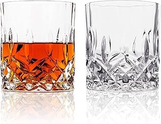 LEMONSODA Crystal Cut Old Fashioned Whiskey Glasses Set of 2, 4, 6-10oz Ultra-Clear Premium Lead-Free Rocks Glass Tumbler For Drinking Bourbon, Scotch, Cognac, Cocktails (Set of 2)