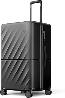 Trunk Luggage 26 Inch, Medium Checked Luggage with Double Spinner Wheels, Anti-Burst Zipper, Hard Case PC Suitcase, Lightweight Travel Luggage, TSA Approved (Onyx Black, Hudson)