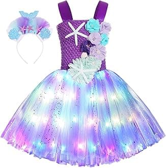 Girls Mermaid Costume Mermaid Tutu Dress Color Led Light Up for Halloween Birthday Party 3-8Years