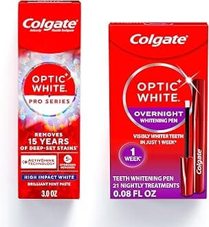 Optic White Overnight Whitening Kit Teeth Whitening Pen (21 Nightly Treatments) and Pro Series High Impact White Toothpaste, Designed for No Tooth Sensitivity