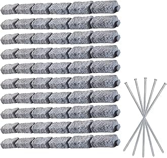 DIY No Dig Faux Stone Landscape Edging w/Anchoring Spikes, Flexible Brick-Sized Border for Driveways Yards Trees or Gardens, Each 6-Brick Section 47.5" L x 2.25" H x 3.75" W (10, Greystone)