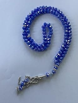 Tasbeeh Crystal 99 Prayer Misbah Rosary Islamic Beads Counter Spiritual Large (Azure Blue)