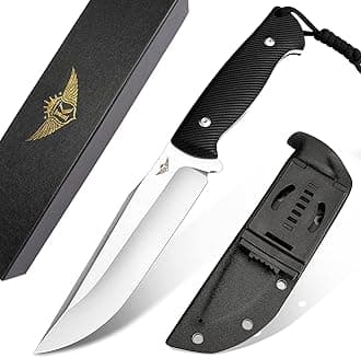 KOMWEROFixed Blade Hunting Knife for Men, 11" D2 Steel Flat Grind Blade Full Tang Knife with Kydex Sheath, Black Non-slip G10 Handle for Camping Outdoor