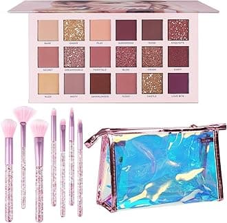 UCANBE Makeup Kit for Women & Teens,18 Colors Nude Eyeshadow +7pcs Soft Makeup Brushes + Pink Cosmetic Bag Makeup Sets, Shimmer Matte Glitter Makeup Palettes Set for Girls Beginners & Professional