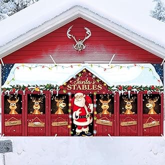 16 x 7ft Christmas Garage Door Banner Decoration Magnetic Garage Door Covers Large Christmas Backdrop Decorations for Indoor Outdoor Xmas Party(Santa Claus)