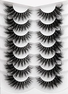 Kiromiro Mink Lashes 20mm Fluffy False Eyelashes Thick Volume Dramatic Cat Eye Lashes 7 Pairs Long Strip Wispy Lashes Pack