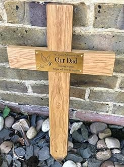 Personalised memorial cross and plaque solid oak