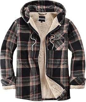 Elesuit Men's Full Zip Fleece Flannel Jackets Shirt Plaid Cotton Hoodies Soft Warm Coat for Men with Hood