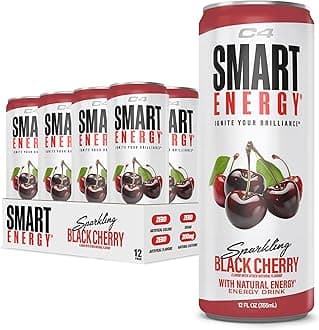 Smart Energy Drink – Boost Focus and Energy with Zero Sugar, Natural Energy, and Nootropics - 200mg Caffeine - Black Cherry (12oz Pack of 12)