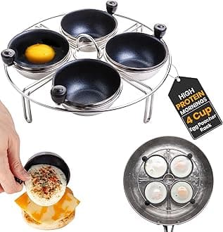 Eggssentials Egg Poacher Insert Stainless Steel Poached Egg Cooker Eggs Poaching Cup PFOA Free Egg Poachers Nonstick, 7.25" Rack Compatible with Current Cookware, Skillets & Instant Pots