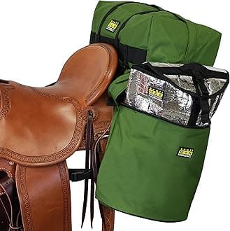 Large Saddlebags for Trail Riding; Insulated Saddle Bags for Horses with Detachable Cantle Bag; Saddle Bag & Cantle Bag Set; Saddle Bags for Western & Endurance Saddles; Olive