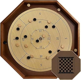 Tournament Crokinole Board Game 30 Inch, 2 in 1 Crokinole and Checkers with 26” Playing Surface, Canadian Tabletop Game Wooden Octagon Board Game Set Dexterity Krokinole for Families and Friends