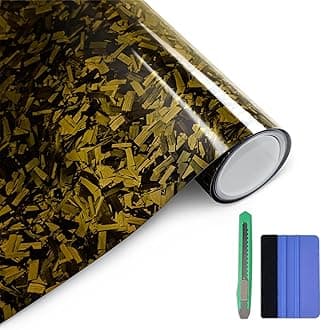 Gloss Forged Carbon Fiber Vinyl Wrap, Car Vinyl Wrap Decal Sticker Film Sheet with Air Release, Contain Installation Tool for Car Auto Morotcycle (1ft x3.5ft, Yellow)