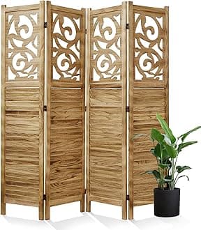 Room Divider Wood Carved Wall Divider Indoor Folding Portable Partition Screen for Home Office Garden Terrace - 4 Panel, 67 * 60inch (Wood)