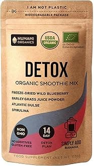 Numami Organic Detox Blueberry Smoothie Mix with Healthy Spirulina, Atlantic Dulse and Barley Grass Juice Powder, Premium Quality Superfood