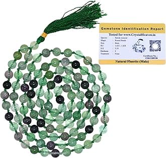 Multi Fluorite Crystal Japa Mala Ganthi - 108 Beads Buddhist Prayer Beads - AAA Grade Original Healing Gemstone Agate Mala for Yoga Meditation Spiritual Reiki Feng Shui