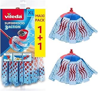 Vileda SuperMocio 3Action XL Mop Refill - Pack of 2 - Fits all SuperMocio Mops- Authentic Vileda Mop Head Replacement - Machine Washable - Advanced Microfibre Technology