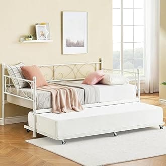GAOMON Twin Day Bed with Trundle Bed Twin, Metal Daybed with Trundle, Daybed with Trundle Bed Frame, Steel Slat Support Sofa Bed for Kids Teens Adults, No Box Spring Needed, Modern, White