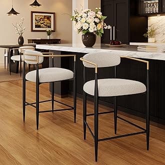 Morden Fort Counter Height Bar Stools Set of 2, Modern Upholstered Counter Stools with Gold Arms and Black Metal Legs, 26" Island Chairs for Kitchen and Home Bar