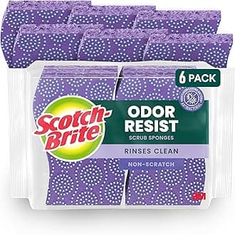Odor Resist Non-Scratch Scrub Sponge, Dishwasher-Safe Kitchen Sponges that Resist Bacterial Odors, Multipurpose Dish Sponge for Gentle Cleaning, 6 Dish Sponges