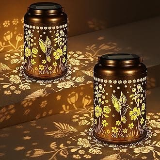 2 Pack Solar Lanterns Outdoor Waterproof, Hummingbird Garden Decor Gifts for Women Mom Grandma Hanging Solar Lights Metal Solar Decoration Outside for Yard, Patio, Lawn, Pathway