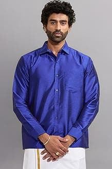 Vastramay Men's Silk Blend Ethnic Shirt | Full Sleeves South Indian Traditional Shirt | Festive, Wedding, Casual Wear