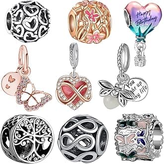 awaFanee9 Pack Silver Spacer Beads Charms fit Pandora Bracelet CZ Pendant Set