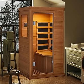 1 Person Infrared Sauna, Full Spectrum Mini Sauna for Home, Indoor Dry Sauna with 4 Heater Panels, Bluetooth Speaker, Tempered Glass Door, Compact and Easy to Use, 110V