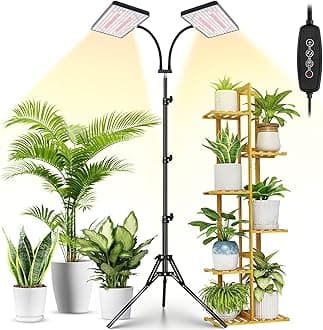 LBW 2025 Grow Light for Indoor Plants, 428 LED Dual Head Full Spectrum Grow Lamp Floor Grow Lamp with 3/6/12H Timer, 6 Brightness Levels, 3 Switch Modes