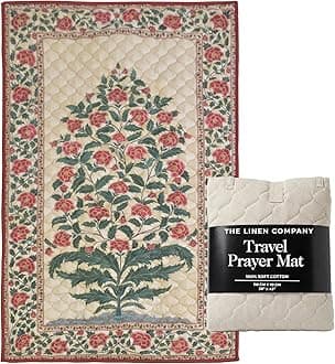 Foldable Travel Prayer Mat – 100% Soft Cotton, Double-Padded Muslim Prayer Mat for Home, Office & Mosque – Machine Washable – Ideal Islamic Gift for Hajj, Umrah, Ramadan & Eid – Crimson Paradise