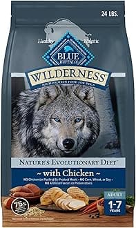 Blue Buffalo Wilderness Natural High-Protein Dry Food for Adult Dogs, Chicken Recipe, 24-lb. Bag