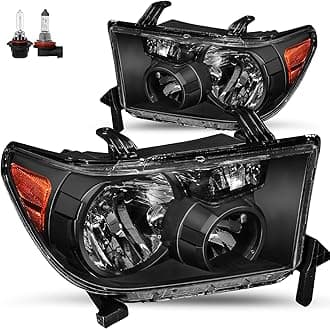 JSBOYAT Headlight Assembly Replacement for 2007 2008 2009 2010 2011 2012 2013 Toyota Tundra / 2008-2017 Sequoia Headlamp Replacement Black Housing (Bulbs Included) W/O Headlight Leveling Adjuster