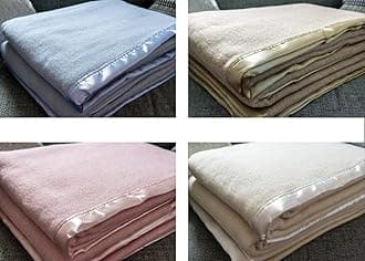 New and Improved Traditional 100% Pure Wool Solid Weave Blanket Throw with Satin Ribbon Trim (Cream, King Size)