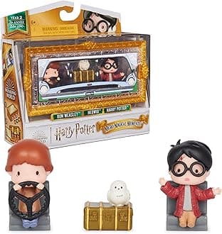 Wizarding World Harry Potter, Micro Magical Moments Year 2 Flying Car Figure Set with Harry, Ron, Hedwig & Display Case, Kids’ Toys for Ages 6+