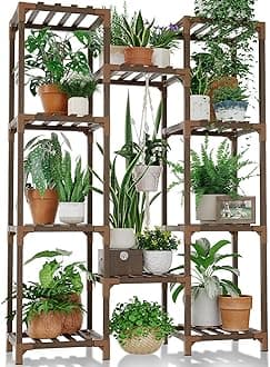Bamworld Plant Stand Indoor Outdoor Tall Plant Shelf for Multiple Plants Pots Wood Flower Stand Large Flower Holder for Living Room, Patio, Balcony, Garden Decor, Brown