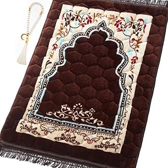 Muslim Prayer Rug with Tasbih Prayer Beads, Soft Large Prayer Matt Islam, Padded Islamic Prayer Mat Thick for Men and Women, Janamaz, Sajadah (31.5" x 47.2", Brown)