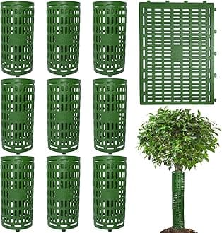 10 Pack Tree Wraps to Protect Bark Green, Plant Cages Garden Fence Animal Barrier Tree Tubes for Seedlings, Extendable Mesh Tree Trunk Covers Shrub Protectors from Trimmers, Mowers & Sun Scald