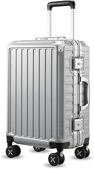 LuggexZipperless Luggage with Spinner Wheels, Polycarbonate Aluminum Hard Shell Suitcase, Silver Gray, Carry-On 20-Inch, Aluminum Frame Silver Luggage 20 Inch No Zipper Carry on