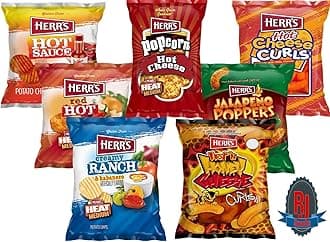 Herr`s Potato Chips & Cheese Curls -,1Oz (Curated by RJ Snacks Value Pack) (14, Flaming Hot Variety Mix of Hot Sauce, Red Hot , Creamy Ranch & Habanero , Hot Cheese Popcorn, Buffalo Blue Cheese Curls , Jalapeno Popper Cheese Curls, and Hot & Honey Cheese Curls)