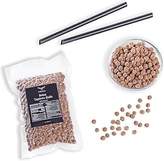 Premium Boba Pearls Tapioca Pearls for Bubble Tea Boba Balls for Drinks - (1 Bag with 8 Straws)