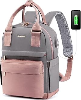 LOVEVOOK Mini Backpack for Women Stylish Waterproof Backpack Purse with USB Port, Cute Daypack for College Travel Party, Pink & Grey, 13.3 Inch