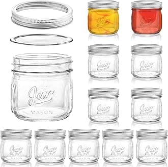 12 Pack Wide Mouth Mason Jars, 12 Oz Glass Canning Jars with Airtight Lids, Clear Mason Spice Jars for Jam, Honey, Jelly, Sauces, Yogurt