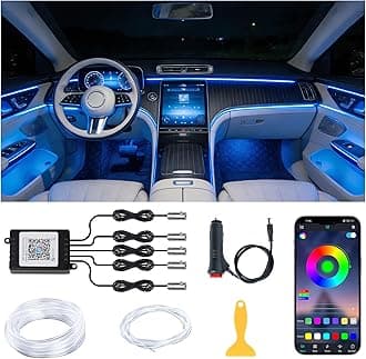 Interior Car LED Lights Wireless APP Control 5 in 1 RGB Ambient Lighting Kit with 236" Fiber Optic, 16 Million Colors Music Sync Waterproof LED Strip Lights for Cars Trucks SUVs Auto Interior Decor