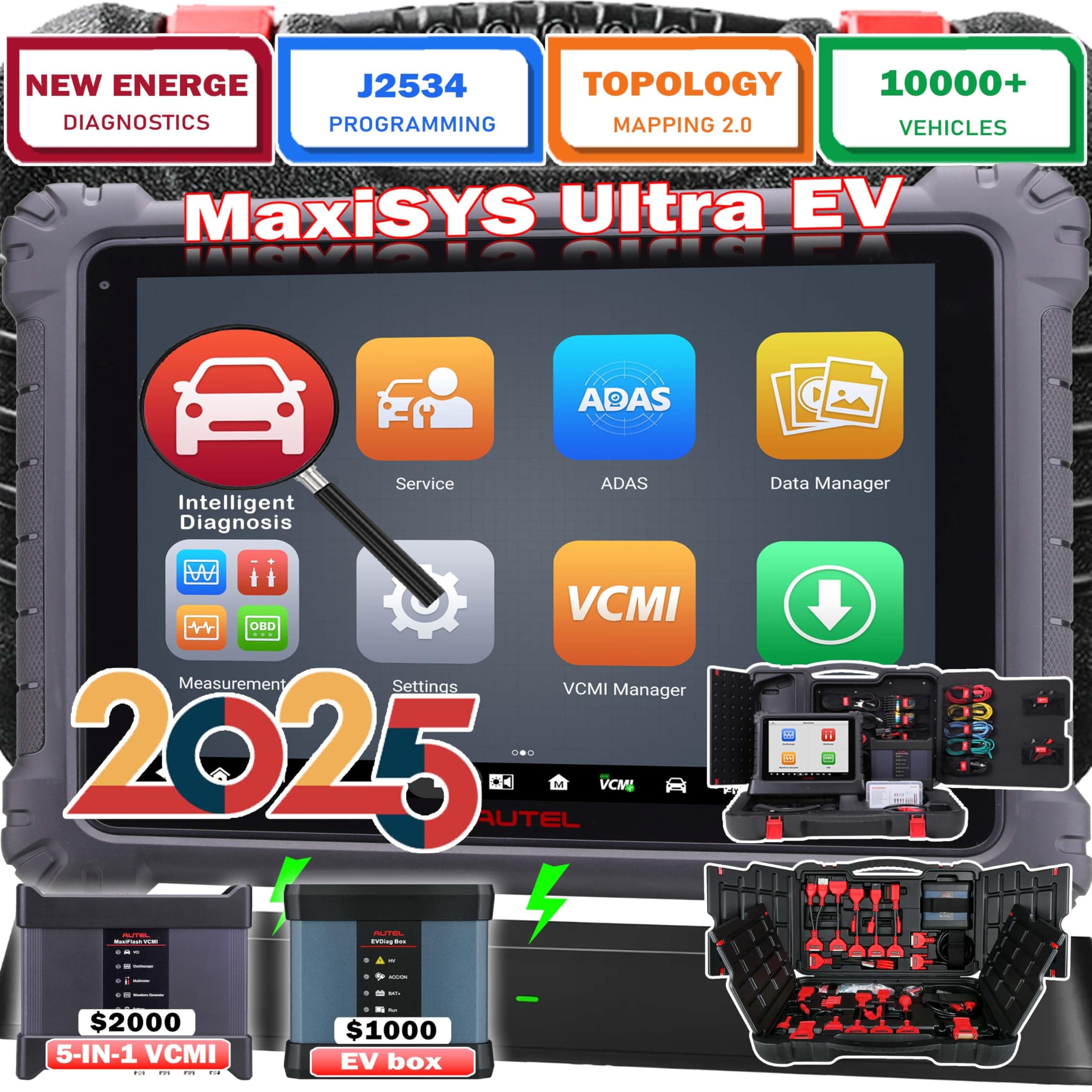 Autel Ultra EV Scanner, High Voltage Battery Pack Analysis, Diagnostic Scanner, with EVDiag Kit MaxiFlash VCMI, Bi Directional Control, ECU Coding, Programming Advanced Autel Ultra MS919 MS909