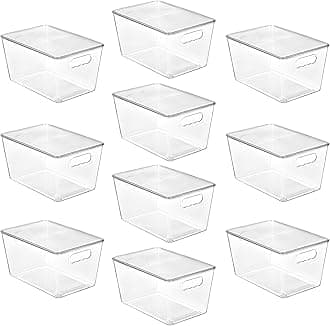 10 Pack Clear Stackable Storage Bins with Lids, Large Plastic Containers with Handle for Pantry Organizer and Storage,Perfect for Kitchen,Fridge,Cabinet, Closet,Bathroom Organization