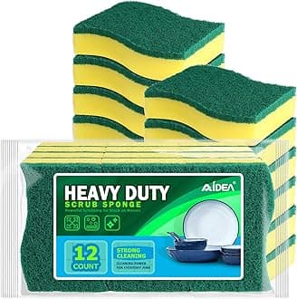 AIDEA Heavy Duty Scrub Sponges Washing Up Pack of 12, Cleaning Scrub Sponge, Stink Free Dual-Sided Dishwashing Sponge, Effortless Cleaning Eco Scrub Pads for Dishes,Pots,Pans All at Once