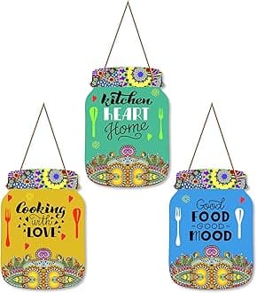 Artvibes Good Food Good Life Quotes Printed Wooden Wall Hanging for Kitchen | Cafe | Restaurant | Dining Room | Quotes Decor Item | Wall Poster | Food Quote Decoration | Gift Item (WH_8922N), Set of 3